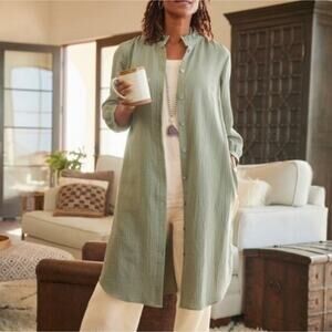 SOFT SURROUNDINGS Big Sur Cotton Gauze Shirt Dress In Olive Green Plus Size 2X